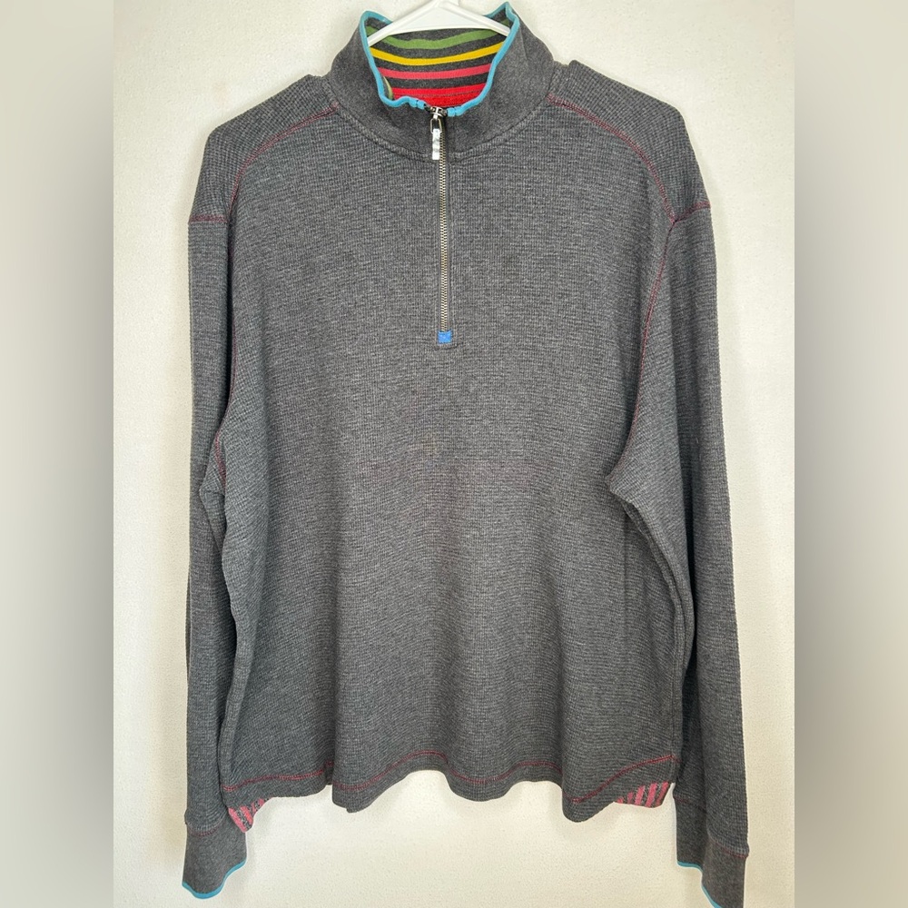 Robert Graham Rainbow Collar Gray 1/4 Zip Sweater XL